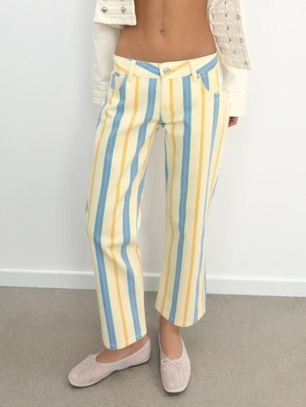 Zara Yellow and Blue Striped Cropped Jeans